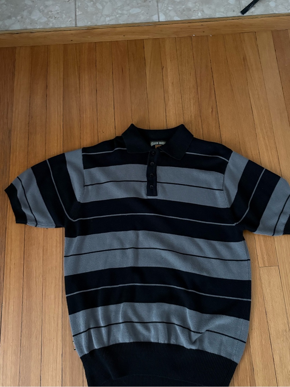 Men's Short-Sleeve Striped Polo - Black & Gray